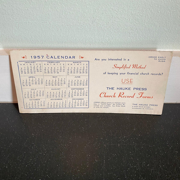 Hauke Press Richmond VA Ink Blotter 1957 Calendar Vintage Advertising